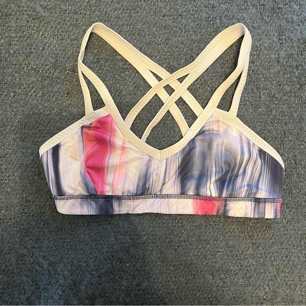 Rare Lululemon Run Round Bra Mirage Deep Indigo White Yoga Athletic Gym Size 8